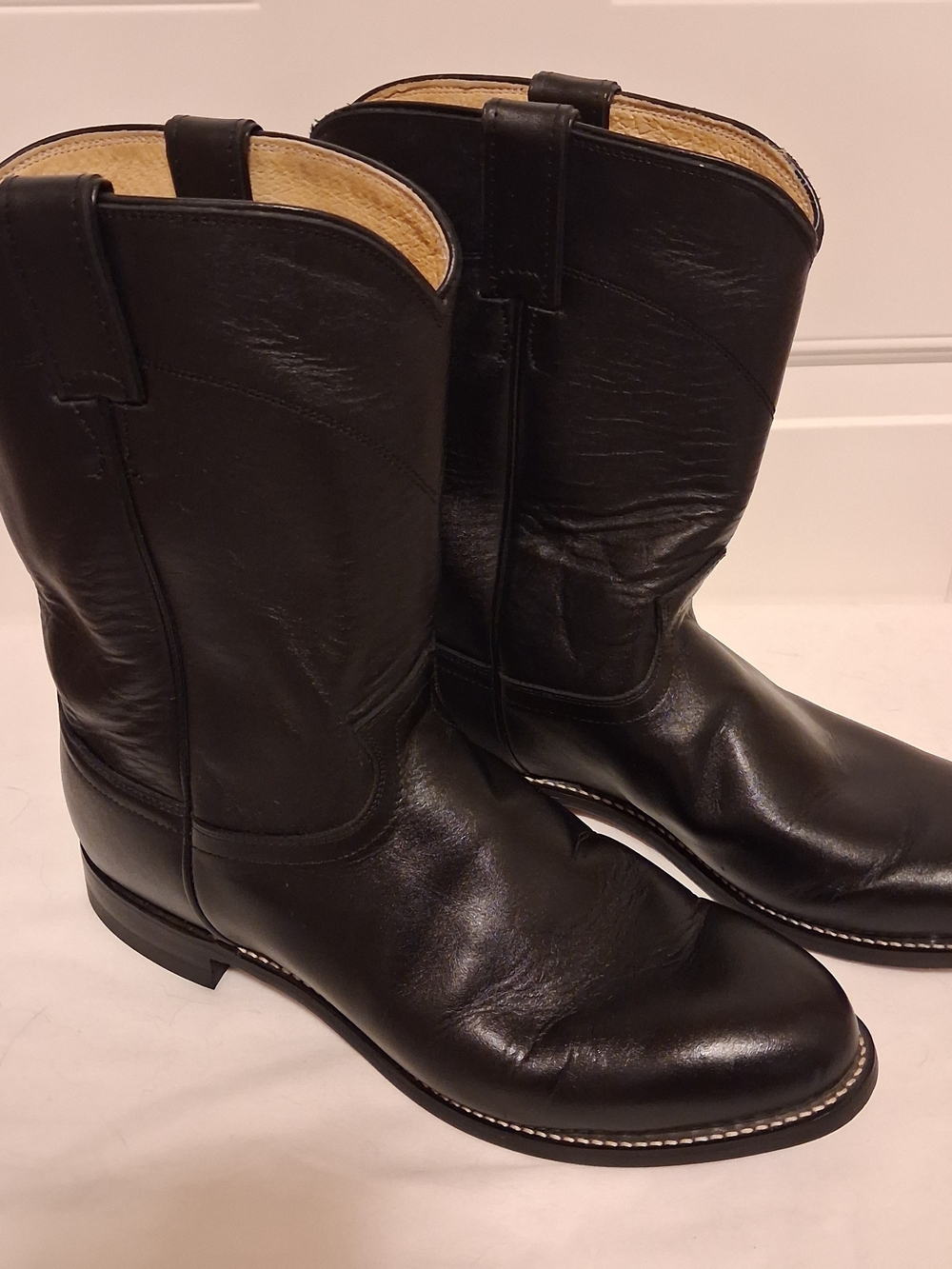 Justin Boots Black Leather Western Pull-On Cowboy Boots